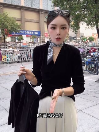 黑色金丝绒长袖女春秋欧货漂亮小衫深V领露锁骨t恤修身打底上衣