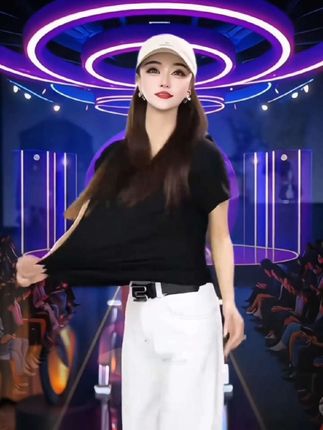 2025夏季韩版设计款V领纽扣修身显瘦百搭简约纯色正肩短袖T恤女.#优选好物#爆款精品#上热门