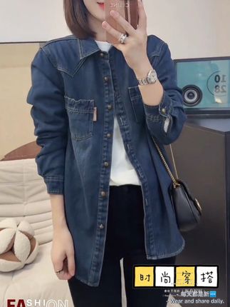 牛仔衬衫女秋冬新款小个子短款外套时尚宽松休闲百搭叠穿衬衣上衣#牛仔衬衫外套#时尚百搭#好物推荐