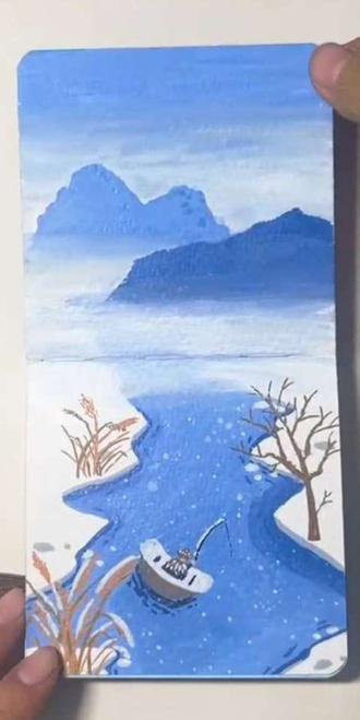 今天画了一幅独钓寒江雪,不光好看,主要简单。#画画 #跟着抖音学画画 #零基础学画画 #画画其实很简单 #小柠爱画画