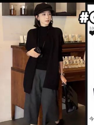 减龄遮肉套装女2025秋装长袖打底衫毛衣针织衫松弛感休闲裤三件套#三件套#休闲三件套装 #长袖 #秋季