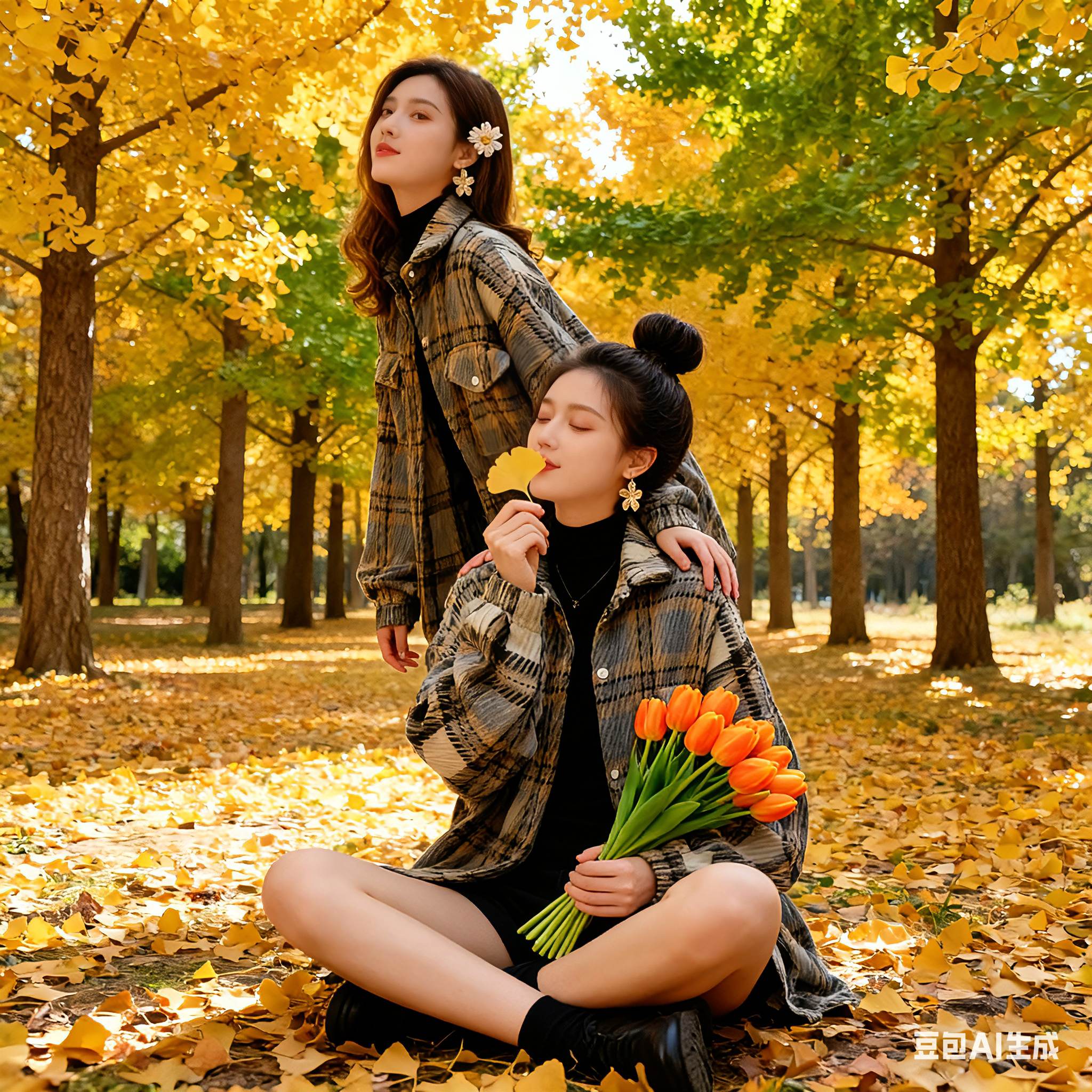 “把秋天的颜色穿在身上🍂三件格纹衬衫承包整个秋日氛围感,和闺蜜踩碎银杏叶的日子,连风都是温柔的~”#秋日闺蜜穿搭 #格纹衬衫的N种打开方式 #银杏林拍照 #秋日氛围感穿搭