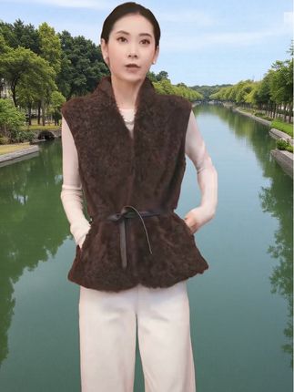 【CHENSMCHENxJCSO】进口拉贡拼针织v领皮毛一体马甲CdSU7803NL#陈什么陈#马甲#拉贡#秋季穿搭#早秋贵气感穿搭