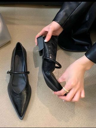 #法式 小香风尖头单鞋女2025春秋新款玛丽珍一字女鞋粗跟浅口#工作鞋 #新款