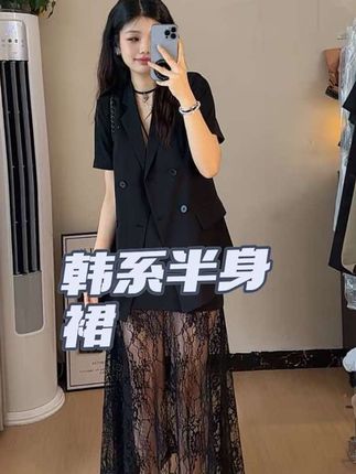 韩系轻奢气质套装裙女夏季短袖西装上衣轻薄透气蕾丝拼接半身裙#高级感穿搭 #简约大气 #穿出高级感 #优雅气质 #气质范