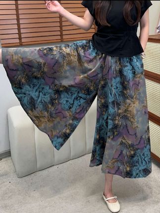 印花裙裤夏季薄款A字中长款裤裙防晒垂感显瘦半身裙裤女#品质女装 #显瘦半身裙 #穿出青春活力