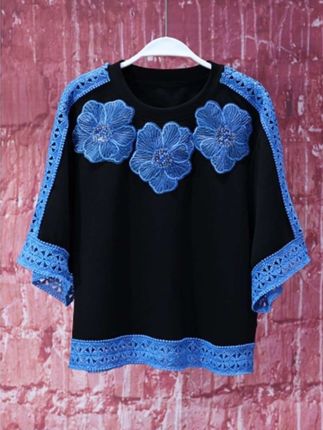 【亮哥女装】2025欧版《星夜》曜石黑拼接蕾丝盘花气质短袖8877-Q1