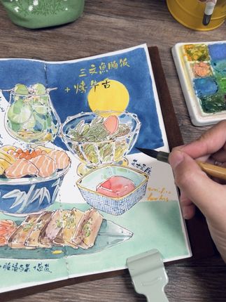 吃月亮🌙 #绘画教程 #水彩过程 #沉浸式做饮品 #水彩画