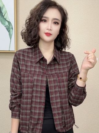2025秋季新款气质时尚格子翻领长袖洋气显瘦百搭女士衬衫#衬衫女 #显瘦百搭 #气质时尚 #翻领长袖 #格子衬衫