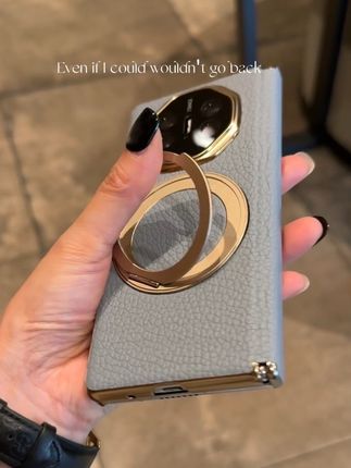 亚麻蓝色荔枝纹牛皮华为Matex5折叠屏双中轴保护可折叠旋转支架款手机壳 #华为matex5手机壳 #华为matex6手机壳 #华为matex6典藏版手机壳 #华为matex5典藏版手机壳 #华为折叠屏手机壳