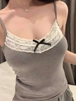 #甜辣妹性感文胸蝴蝶结 吊带背心带胸垫修身内搭外穿抹胸女纯欲#纯欲#显瘦