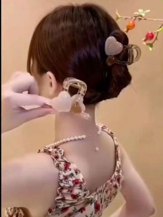 拼色爱心中号_抓夹女百搭后脑勺/鲨鱼#夹高级感时尚/#头饰发饰 简约双面发卡#鲨鱼夹