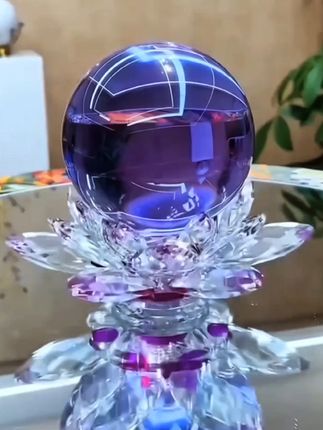 K9水晶玻璃紫色转运球荷花台家 居装饰品适合客厅电视柜玄关摆放 #水晶球#转运球#时来运转#好运连连#紫水晶