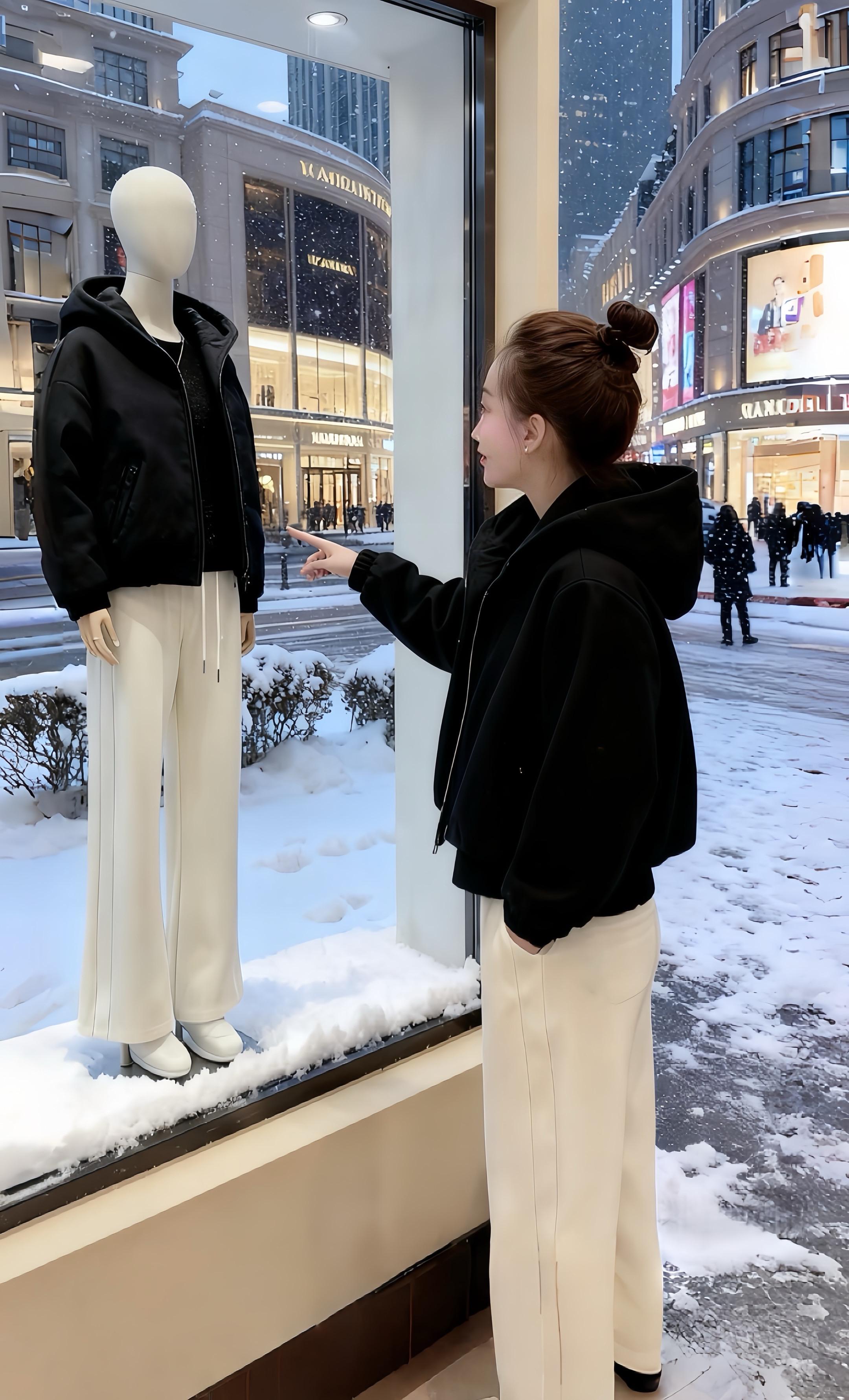 雪落满都市商圈的橱窗,设计师苏晴指着与自己同款的黑色加棉外套,眸中亮着对设计的热忱。这套保暖又时髦的穿搭是她的得意之作,从工作室沙发上反复试穿调整,到咖啡厅窗边构思细节,每一处都藏着巧思。此刻,她在雪天的橱窗前,用同款穿搭呼应着自己的设计理念,要让这一身在寒冬里,成为都市女孩既温暖又亮眼的时尚选择。#调亮度变装挑战 #早秋穿搭显贵法则 #秋季日常实用穿搭思路分享 #小个子女生秋冬就这样穿 #小个子如何避免在尺码上踩雷