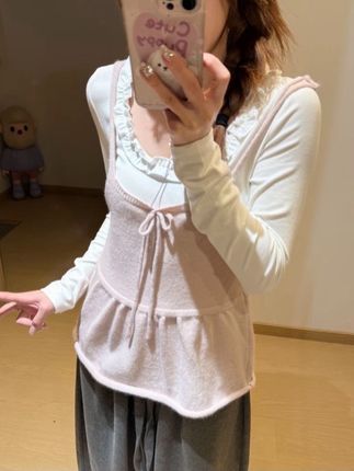 氛围感毛衣针织马甲吊带/木耳直角肩u领超显瘦内搭#今日穿搭 #分享 #甜美穿搭 #显瘦搭配 #ootd搭配