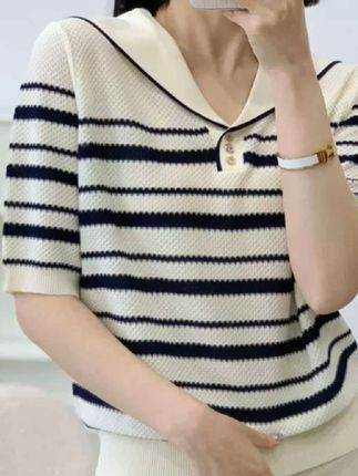 宽松显瘦【80-160斤】冰丝短袖女海军领高级百搭2025夏上衣女#好物推荐🔥 #谁穿谁好看 #高级感穿搭 #上衣