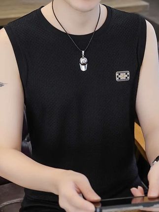 夏季男士冰丝无袖T恤百搭圆领打底衫2025薄款宽松坎肩背心上衣服#背心上衣#冰丝无袖#无袖T恤#打底衫男#薄款背心