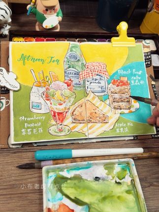 今天的配色有点太热闹了 用了久违的土耳其蓝 拿坡里黄! #水彩画 #钢笔淡彩 #钢笔淡彩美食 #绘画教程