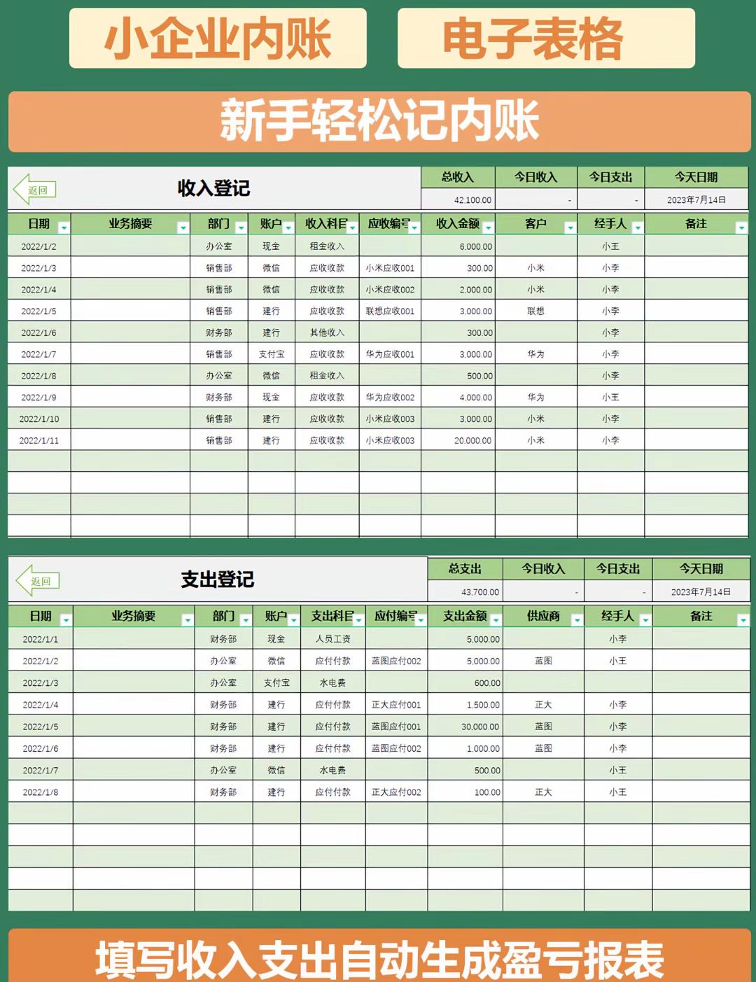 小企业内账管理系统,让内账处理告别复杂!无需专业财务知识,会用Excel就能上手,新手也能快速精通;出纳独自操作无压力,老板要的核心财务数据还能自动生成,省心又高效。 #内账 #内账管理系统 #出纳台账 #小企业内账管理系统 #干货分享