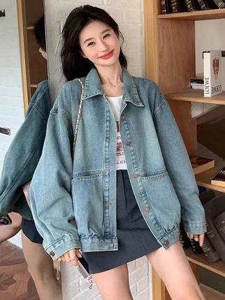 韩版宽松休闲牛仔外套女2025秋季新款设计感洋气减龄夹克短上衣女#女装 #今日穿搭 #高级感穿搭 #简约穿搭 #外套穿搭