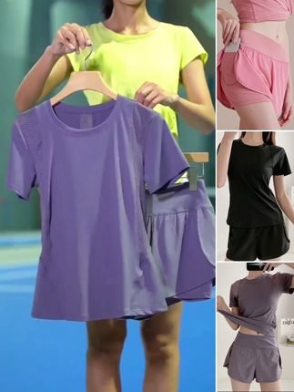 夏季速干跑步运动套装女宽松晨跑服瑜伽服健身服短袖短裤两件套#运动套装 #多色可选 #好物推荐🔥