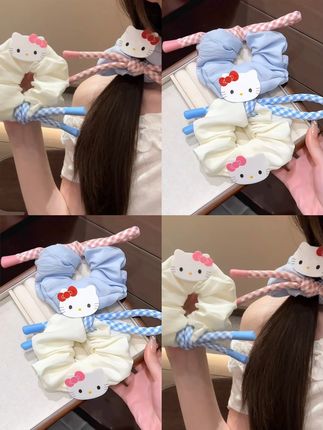 学院少女!粉蓝格Kt猫飘带大肠圈发绳蓬松云朵发圈头绳丸子头皮筋#网红发饰 #头饰发饰 #爱了爱了 #hellokitty #发绳
