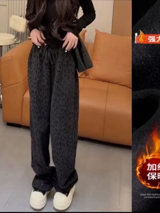 景倩妮时尚豹纹弯刀休闲裤2025年秋冬新款加绒高腰显瘦窄版阔腿裤#穿搭 #面料柔软舒适 #强烈推荐 #秋冬穿搭 #每日穿搭