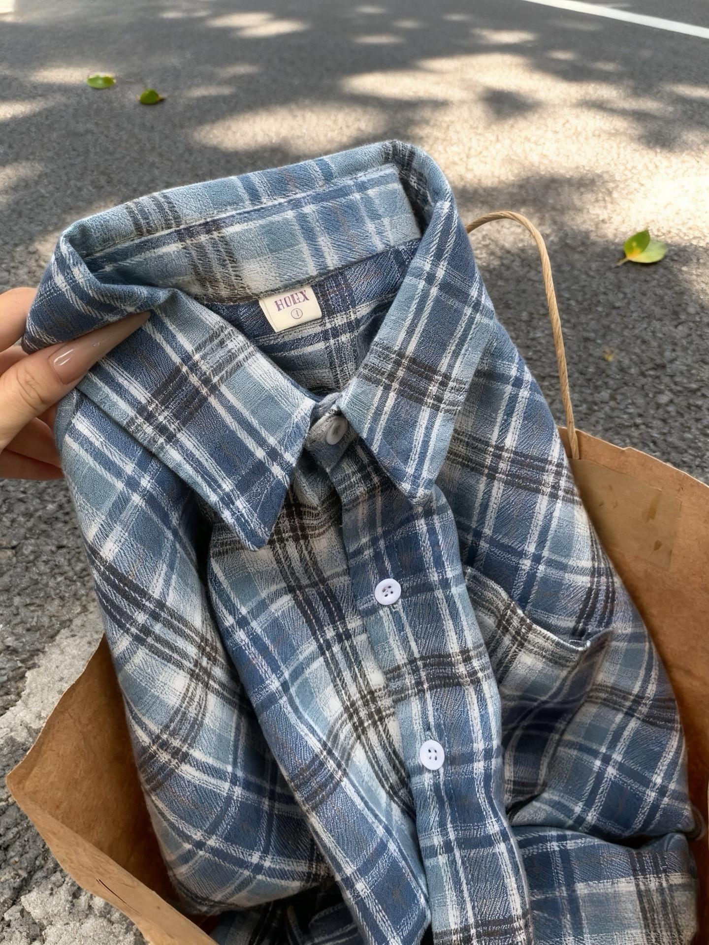 #格子衬衫 #早秋穿搭 #早秋韩系氛围感穿搭#慵懒风穿搭 #衬衫