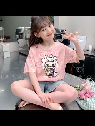 女童2025宝宝夏季新款纯棉扎染短袖T恤爆款百搭卡通玩偶上衣潮#高品质童装 #潮童必备 #女童T恤 #面料柔软舒适 #时尚百搭