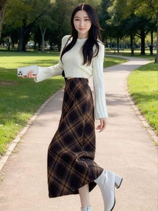 #秋冬穿搭公式来了#秋冬穿搭 #格纹毛呢半身裙#女春秋复古高腰a字冬季款#加厚中长款格子裙