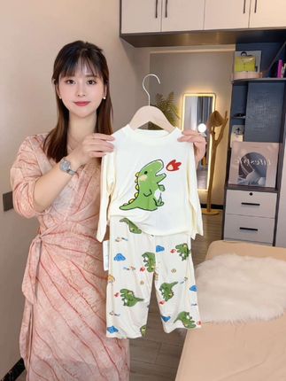 #我要上热门 小恐龙家居服冰凉丝滑!品质完全不输品牌货!款式太上档次了 #夏季新款#儿童家居服 #儿童睡衣 #面料柔软舒适