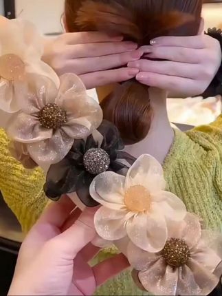 网红闪钻欧根纱,新款花朵头绳,女气质欧根纱大肠圈扎头发发圈,头饰发饰分享。