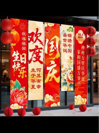 十一国庆节场景布置氛围装饰品商场店铺活动橱窗拍照背景条幅挂布