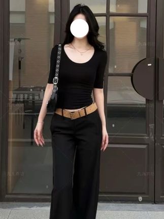 新款韩版小众百搭紧身显瘦短款上衣极简气质半袖女#辣妹穿搭 #上衣穿搭 #梨形身材穿搭