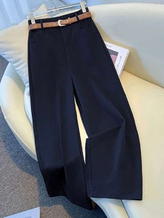 拉夏贝尔藏蓝色西装阔腿裤女2025夏季新款高腰显瘦宽松九分直筒裤#女士休闲裤 #女士阔腿裤穿搭 #女士休闲裤推荐 #女士阔腿裤 #女士休闲裤推荐