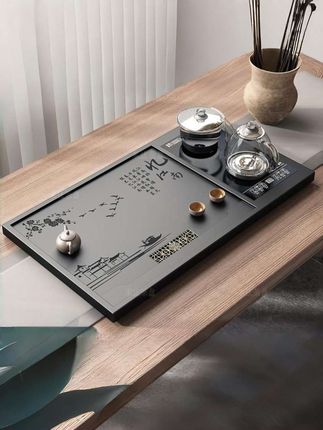 整块合成乌金石干泡台,茶盘烧水壶一体#全自动茶盘#烧水壶一体茶盘 #合成乌金石茶盘 #干泡台 #茶盘