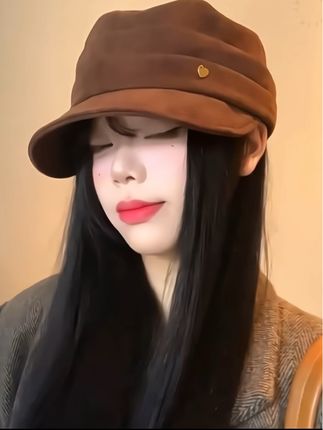 麂皮绒褶皱马术平顶帽#女春秋新款复古做旧休闲报童帽贝雷# #修饰脸型#复古港风#