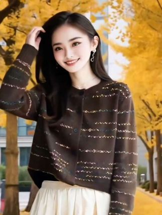 #时尚气质穿搭 #穿出高级感 #条纹针织开衫#条纹上衣