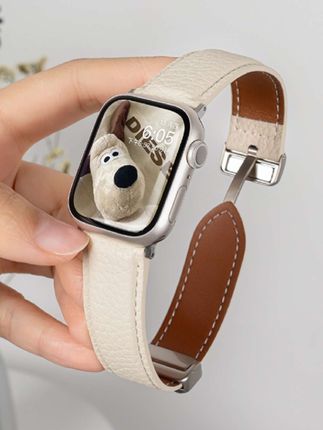 适用AppleWatchS10手表苹果s9表带iWatch8/7/se荔枝纹真皮表带女