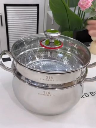 特厚316不锈钢汤锅煲汤家用苹果锅一体蒸锅耐高温燃气电磁炉通用#今日分享 #蒸汤一体锅 #不锈钢厨具 #方便好用#厨房好物