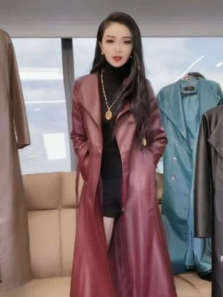 秋冬新款海宁皮衣女长款韩版修身显瘦收腰气质外套#时尚气质穿搭 #怎么穿搭都好看#谁穿谁漂亮