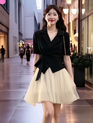大码微胖定制秀场高定夏季小众设计感西装上衣A字纱裙洋气穿搭#夏季新款 #时尚休闲#洋气减龄 #谁穿谁漂亮