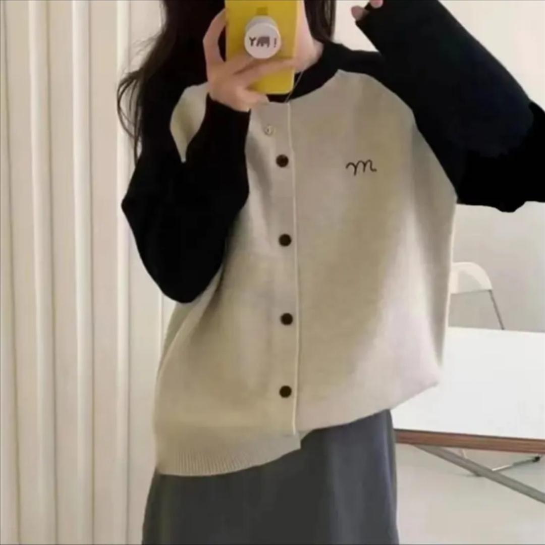 秋冬新款撞色圆领插肩袖后背兔子提花单排扣针织衫上:/ 衣女#针织衫#圆领#开衫毛衣 #抖音助手