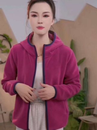 3810秋冬女户外抓绒衣保暖加厚连帽开衫弹力加绒时尚外套#秋冬外套#女款外套