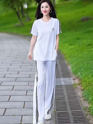 新款休闲阔腿裤长裤外穿运动两件套#休闲时尚穿搭#外出穿搭#清凉舒适#休闲减龄穿搭