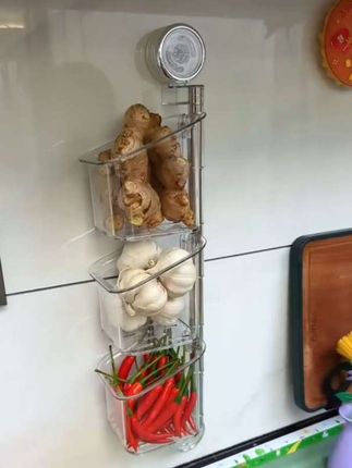 双吸盘旋转葱姜蒜收纳盒壁挂式厨房大容量多层收纳置物架 #姜蒜收纳筐 #美观实用 #旋转收纳盒 #居家好物