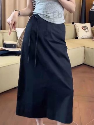 【现货】夏季通勤飘带设计高腰候开叉系带直筒半身裙#半身裙 #直筒裤 #高腰阔腿裤 #显瘦穿搭 #穿出高级感