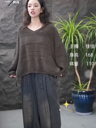 JJ宽松针织套头款秋季薄款纯色毛针织衫套头休闲时尚宫廷风文艺#谁穿谁好看 #高级感穿搭 #针织衫 #简约穿搭 #藏肉显瘦穿搭