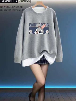 大码胖mm宽松假两件卫衣女2024春秋:/ 新款设计感小众显瘦百搭上衣服 #藏肉显瘦穿搭 #休闲百搭 #假两件卫衣#卫衣搭配 #外套穿搭