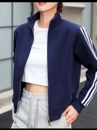 双拉链三条杠短款蓝色运动外套女卫衣2025少女新款立领修身上衣#好物推荐🔥